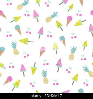 motif sans couture avec fruits, ananas, cerise et pastèque avec glace crème pour les vacances et imprimé sur du textile Illustration de Vecteur