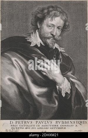 D. Petrus Paulus Rubbens Eques, Paulus Pontius, 1603–1658, flamand, d'après Sir Anthony Van Dyck, 1599–1641, flamand, actif en Grande-Bretagne (1620–21; 1632–34; 1635–41), ca.1635, gravure en ligne et gravure en crépettes sur papier moyen, légèrement texturé, brun blanc, papier couché, monté sur crème, légèrement épais, papier légèrement texturé, mont : 14 1/4 × 11 1/16 pouces (36.2 × 28.1 cm), feuille : 9 1/8 × 6 3/16 pouces (23.2 × 15.7 cm), et image : 8 1/4 × 6 1/16 pouces (21 × 15.4 cm), barbe, homme, portrait Banque D'Images