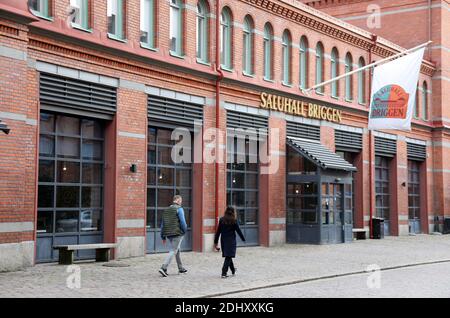 Saluhall Briggen marché intérieur et restaurant à un ancien feu Bâtiment de la gare de Göteborg Banque D'Images