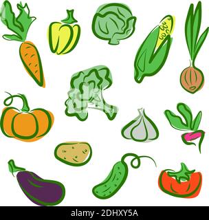 ensemble de légumes remplissage de contour Illustration de Vecteur