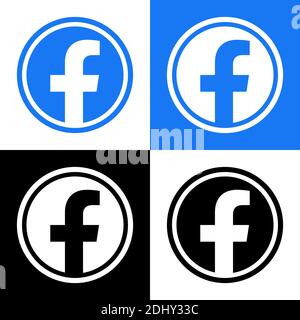 Logo Facebook - Collection de jeux vectoriels - Silhouette noire - dernière couleur bleue originale - isolé. F icône pour page Web, application mobile ou Imprimer. Illustration de Vecteur