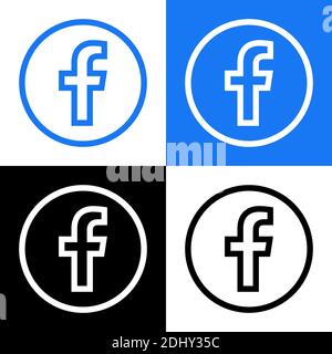 Logo Facebook - Collection de jeux vectoriels - Silhouette noire - dernière couleur bleue originale - isolé. F icône pour page Web, application mobile ou Imprimer. Illustration de Vecteur