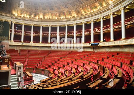 L'hémicycle au Palais Bourbon, siège de l'Assemblée nationale française, chambre basse législative du gouvernement français, Paris, France, le 4 avril 2016. Photo de Christian Liewig/ABACAPRESS.COM Banque D'Images