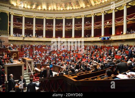 L'hémicycle au Palais Bourbon, siège de l'Assemblée nationale française, chambre basse législative du gouvernement français, Paris, France, le 4 avril 2016. Photo de Christian Liewig/ABACAPRESS.COM Banque D'Images