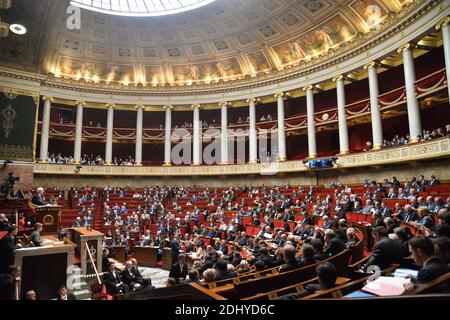 L'hémicycle au Palais Bourbon, siège de l'Assemblée nationale française, chambre basse législative du gouvernement français, Paris, France, le 4 avril 2016. Photo de Christian Liewig/ABACAPRESS.COM Banque D'Images