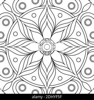 Colorant floral symétrique antistress. Dessin ethnique, mandala. Répétition vectorielle linéaire. Illustration de Vecteur