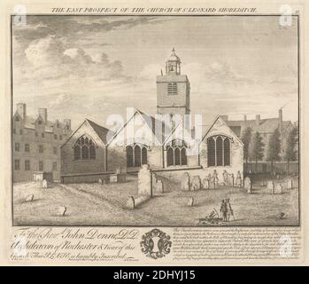 La perspective est de l'église de Saint-Léonard, Shoreditch, William Henry Toms, ca. 1700 environ 1750, britannique, d'après Robert West, Active 1744–1770, irlandais, 1735, gravure, feuille : 10 3/8 x 11 7/8in. (26.4 x 30,2 cm Banque D'Images