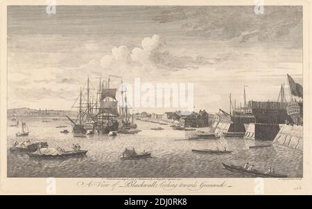 Une vue de Blackwall en direction de Greenwich, John Boydell, 1720–1804, britannique, après John Boydell, 1720–1804, britannique, 1750, gravure Banque D'Images