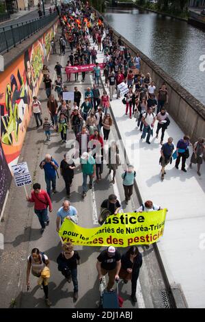 Cent manifestants se sont emmis dans les rues de Rennes, dans l'ouest de la France, le 21 mai 2016, pour la marche contre Monsanto, dans le cadre d'une manifestation contre la multinationale agrochimique. Les militants protestent contre les produits génétiquement modifiés (OGM) de Monsanto et contre le monopole présumé que Monsanto a sur le marché de l'approvisionnement alimentaire. Photo du Vicent Feuray/ABACAPRESS.COM Banque D'Images