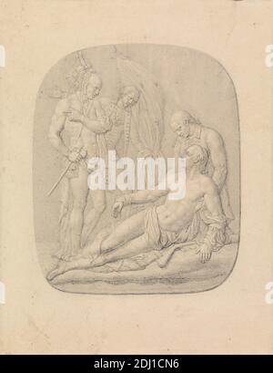 Vues dans le Levant: Mort de Wolfe, Etude d'un Gem, artiste inconnu, non daté, Graphite sur modérément épais, lisse, papier de vélin crème, feuille: 8 13/16 × 6 13/16 pouces (22.4 × 17.3 cm), mort, étude de figure, sujet historique, hommes, Levant Banque D'Images