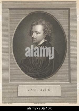 Van-Dyck, imprimé par Maurice Blot, 1753–1818, d'après Jean-Baptiste Wicar, 1762–1834, français, d'après Sir Anthony Van Dyck, 1599–1641, flamand, actif en Grande-Bretagne (1620–21; 1632–34; 1635–41), non daté, gravure, gravure en ligne et en crépi sur papier à colombe moyennement épais, légèrement texturé, feuille: 10 13/16 × 8 5/16 pouces (27.5 × 21.1 cm) et image : 9 9/16 × 7 1/16 pouces (24.3 × 17.9 cm), artiste, chaîne, boucles, graveurs, bouc, homme, moustache, ovale, peintre, portrait Banque D'Images