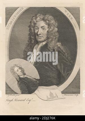 Sir Christopher Wren et Hugh Howard, Alexander Bannerman, ca. 1730–1780, d'après Sir Godfrey Kneller, 1646–1723, allemand, actif en Grande-Bretagne (à partir de 1676), non daté, gravure de ligne sur papier de vélin moyen, légèrement texturé, crème, feuille: 11 3/4 x 9 1/8 pouces (29.8 x 23.2 cm), plaque: 7 3/8 x 5 3/8 pouces (18.7 x 13.7 cm), et image: 6 1/4 x 5 pouces (15.9 x 12.7 cm), homme, portrait Banque D'Images