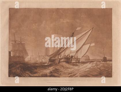 Entrée du port de Calais, étondu et gravé par Joseph Mallord William Turner, 1775–1851, British, d'après Joseph Mallord William Turner, 1775–1851, British, 1816, Etching et mezzotint, imprimé à l'encre brune sur du papier à la crème, moyennement texturé, feuille: 11 × 16 pouces (27.9 × 40.6 cm), plaque: 8 1/2 × 12 pouces (21.6 × 30.5 cm) et image : 7 × 10 1/2 pouces (17.8 × 26.7 cm) Banque D'Images