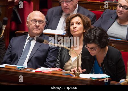 MICHEL SAPIN, AUDREY AZOULAY, MYRIAM EL KHOMRI - ASSEMBLEE NATIONALE - CONSEIL DE QUESTIONS AU GOUVERNEMENT PHOTO DE NASSER BERZANE/ABACAPRESS.COM Banque D'Images