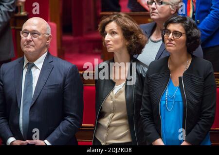 MICHEL SAPIN, AUDREY AZOULAY, MYRIAM EL KHOMRI photo de Nasser Berzane/ABACAPRESS.COM Banque D'Images