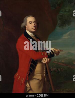 Général Thomas Gage, John Singleton Copley, 1738–1815, américain, actif en Grande-Bretagne (à partir de 1776), ca. 1768, huile sur toile montée sur masonite, support (PTG): 50 x 39 3/4 pouces (127 x 101 cm), costume, rideau, drapeaux, général, geste, paysage, homme, montagne, portrait, soldats, uniforme Banque D'Images