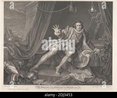 M. Garrick dans le personnage de Richard III, William Hogarth, 1697–1764, British, et Charles Grignion, 1717–1810, British, 1746, gravure, thème littéraire, portrait Banque D'Images