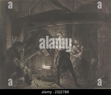 An Iron Forge, Richard Earlom, 1743–1822, britannique, d'après Joseph Wright de Derby, 1734–1797, britannique, active en Italie (1773–75), 1773, Mezzotint, feuille : 19 x 23 1/2in. (48.3 x 59,7 cm Banque D'Images