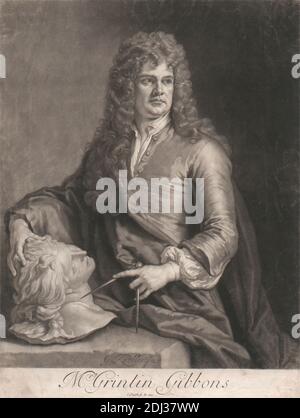 Grinling Gibbons, John Smith, 1652–1743, britannique, d'après Sir Godfrey Kneller, 1646–1723, allemand, actif en Grande-Bretagne (à partir de 1676), 1690, Mezzotint, feuille : 13 5/8 x 10 1/2in. (34.6 x 26,7 cm Banque D'Images