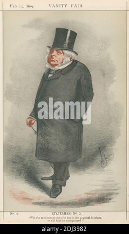 Politiciens - Vanity Fair - "l'orateur sentimental sera-t-il perdu dans le ministre pratique, ou les deux éteintes?" La RT. John Bright. 13 février 1869, Carlo Pellegrini, 1839–1889, Italien, 1869, Chromolithographe Banque D'Images