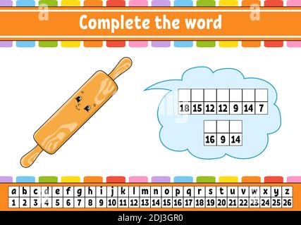 Complétez les mots. Code de chiffrement. Apprentissage du vocabulaire et des chiffres. Feuille de travail sur la formation. Page d'activité pour l'étude en anglais. Illustration vectorielle isolée. Illustration de Vecteur