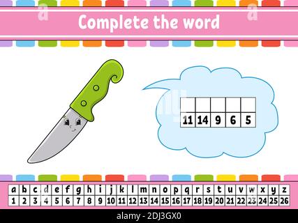 Complétez les mots. Code de chiffrement. Apprentissage du vocabulaire et des chiffres. Feuille de travail sur la formation. Page d'activité pour l'étude en anglais. Illustration vectorielle isolée. Illustration de Vecteur