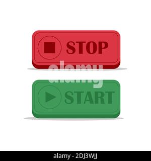 Icône de bouton de démarrage et d'arrêt rouge et vert isolée sur fond blanc. Illustration vectorielle du concept des boutons 3d des éléments Web Illustration de Vecteur
