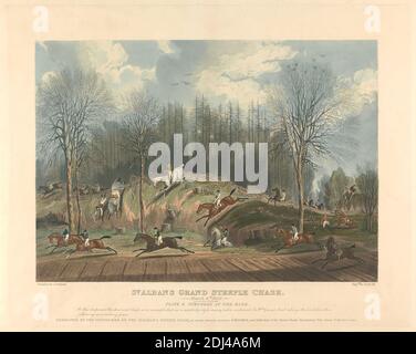 Ensemble de six personnes à la poursuite de steeple : St. Albans Grand Steeple Chase. / 8 mars 1832. Tôle 4. Lutte à la Banque ..., Henry Pyall, 1795–1833, Britannique, après James Pollard, 1792–1867, Britannique, 1832, Aquatint imprimé en couleurs, sauf pour le ciel de couleur main, feuille: 15 3/4 x 19 7/8in. (40 x 50,5 cm Banque D'Images