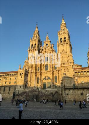 L'Espagne, Santiago de Compostelle, le Chemin de Saint Jacques, Plaza de Praterias et cathédrale Banque D'Images