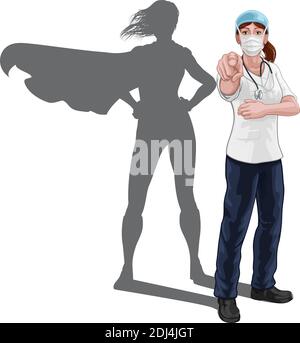 Infirmière Doctor Woman Super Hero Shadow Pointing Illustration de Vecteur