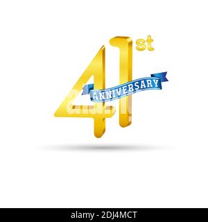 Logo du 41e anniversaire d'or avec ruban bleu isolé sur fond blanc. logo 3d Gold Anniversary Illustration de Vecteur