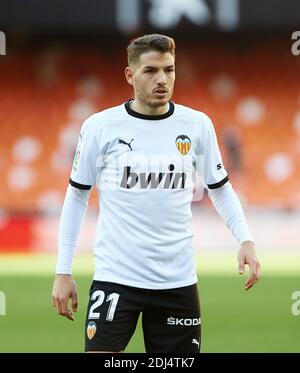 Manu Vallejo de Valencia CF pendant le championnat d'Espagne la Ligue football match entre Valencia CF et Athletic Club le 12 décembre 2020 à Estadio de Mestalla à Valence, Espagne - photo Maria Jose Segovia / Espagne DPPI / DPPI / LM Banque D'Images