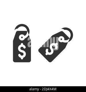 Étiquette de prix avec icône de vecteur de signe dollar. Pictogramme de glyphe noir. Illustration de Vecteur