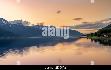 Océan au coucher du soleil, panorama, Norvège Banque D'Images