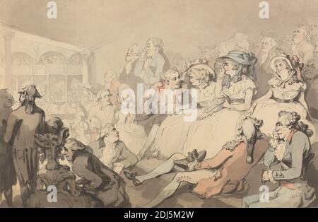 Un public regardant une pièce au Drury Lane Theatre, Thomas Rowlandson, 1756–1827, British, CA. 1785, Aquarelle avec stylo et encre noire sur graphite sur modérément épais, modérément texturé, blanc bleuté, papier posé, feuille: 9 3/8 x 14 5/16 pouces (23.8 x 36.4 cm), audience, costume, chapeaux, lunettes d'opéra, jeu, spectateurs, théâtre, Covent Garden, Drury Lane, Angleterre, Europe, Londres, Royaume-Uni Banque D'Images