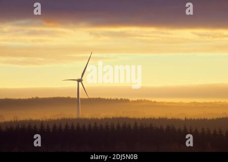 Éoliennes à la campagne au coucher du soleil. West Lothian, Écosse, Royaume-Uni Banque D'Images