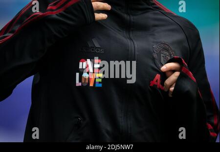 Reading, Royaume-Uni. 13 décembre 2020. Une combinaison de survêtement One Love Man Utd pour soutenir la campagne Rainbow Laces lors du match FAWSL entre Reading Women et Manchester United Women au Madejski Stadium, Reading, Angleterre, le 13 décembre 2020. Photo d'Andy Rowland. Crédit : Prime Media Images/Alamy Live News Banque D'Images