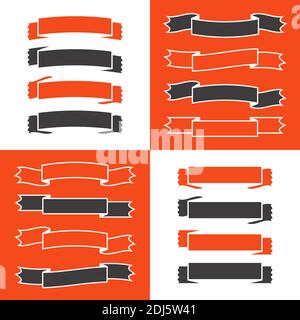 Ensemble de rubans de banderole isolés rouge et noir sur un arrière-plan différent. Illustration simple à vecteur plat. Avec espace pour le texte. Adapté aux infographies, Illustration de Vecteur