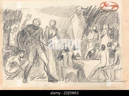 Macbeth: Banquet Scene, George Romney, 1734–1802, britannique, non daté, Graphite sur le moyen, légèrement texturé, papier de wove crème, feuille: 5 1/8 x 7 3/8 pouces (13 x 18.7 cm), banquet, fête, nourriture, thème littéraire, Macbeth, pièce de William Shakespeare, pièces de William Shakespeare Banque D'Images