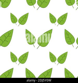 Motif coloré sans couture de feuilles vertes sur fond blanc. Illustration simple à vecteur plat. Pour la conception de papier peint en papier, de tissu, d'emballage Illustration de Vecteur