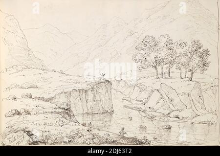 Near Eagle Crag, Capt. Thomas Hastings, 1778–1854, British, 1836, stylo et encre brune sur papier vélin moyen, légèrement texturé, crème feuille: 10 5/8 × 16 3/8 pouces (27 × 41.6 cm) et reliure: 10 5/8 pouces (27 cm) Banque D'Images