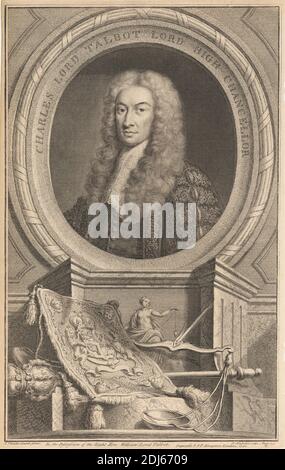 Charles Lord Talbot, Lord High Chancellor, imprimé par Jacobus Houbraken, 1698–1780, néerlandais, d'après John Vanderbank, 1694–1739, britannique, 1739, gravure en ligne sur papier à la crème, légèrement texturé, moyen Banque D'Images