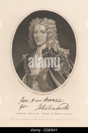 Thomas Holles, duc de Newcastle, imprimé par Edward Harding, 1755–1840, British, d'après William Nelson Gardiner, 1766–1814, Irish, 1802, gravure en crépettes sur papier de vélin moyen, légèrement texturé et crème Banque D'Images