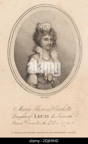 Maria Theresa Charlotte, fille de Louis le seizième, imprimé par John Jones, ca. 1745–1797, British, 1794, gravure en crépons, aquatinte et gravure sur papier vélin moyen, légèrement texturé Banque D'Images