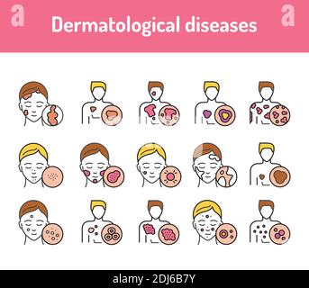 Jeu d'icônes de couleur pour les maladies dermatologiques. Pictogrammes pour la page Web, l'application mobile, la promotion. Illustration de Vecteur