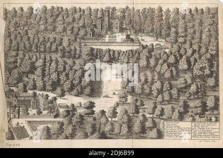 Une vue de la Maison Boscobel et des Dames blanches, avec le Bois où le roi Charles II s'est caché après la bataille de Worcester, impression faite par Michael van der Gucht, 1660–1725, flamand, après Venceslaus Holar, 1607–1677, Bohême, entre 1675 et 1725, Etching sur papier crème, légèrement texturé Banque D'Images