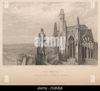 Les grèves du sommet du mont St Michael, imprimé par Thomas Higham, 1796–1844, Britannique, après Clarkson Stanfield, 1793–1867, Britannique, 1836, gravure sur gravure et gravure de lignes sur papier de vélin moyen, légèrement texturé et crème Banque D'Images