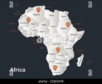 Carte de l'Afrique, Infographics plat design couleurs neige blanc, avec les noms des États individuels vecteur Illustration de Vecteur