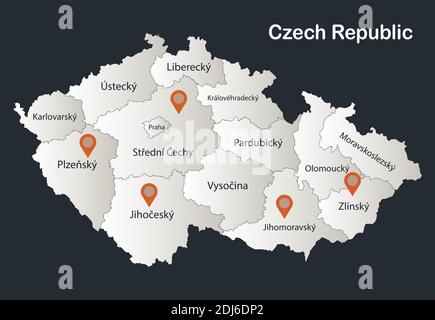 Carte de la République tchèque, Infographics design plat couleurs blanc neige, avec noms de régions individuelles vecteur Illustration de Vecteur