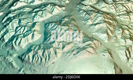Carte topographique du lac de Côme et de Lecco, reliefs alpins avec hauteurs de montagne. Alpes, Lombardie, Italie. rendu 3d Banque D'Images